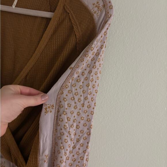 Free People Auxton Pink and Mustard Yellow Thermal Long Sleeve Wrap Top XS - Picture 6 of 11